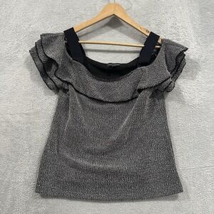 Banana Republic Top Off Shoulder Shirt Women S White Black Ruffle Formal